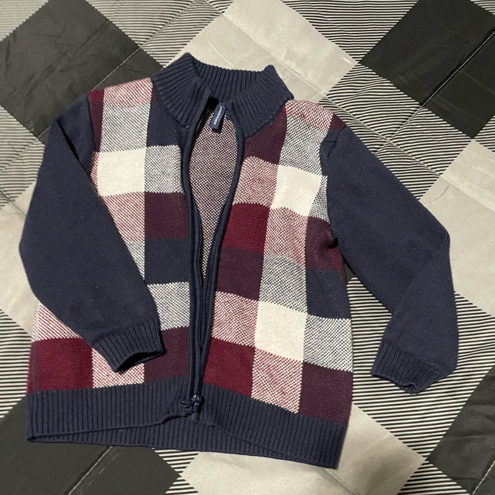 Janie and Jack plaid zip up sweater